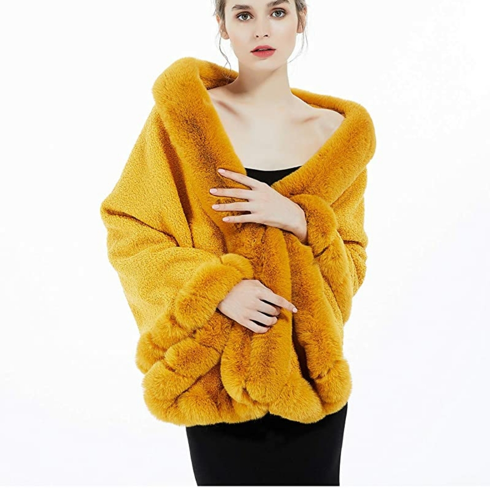 Mustard Fur Poncho / Cape (One SIze)